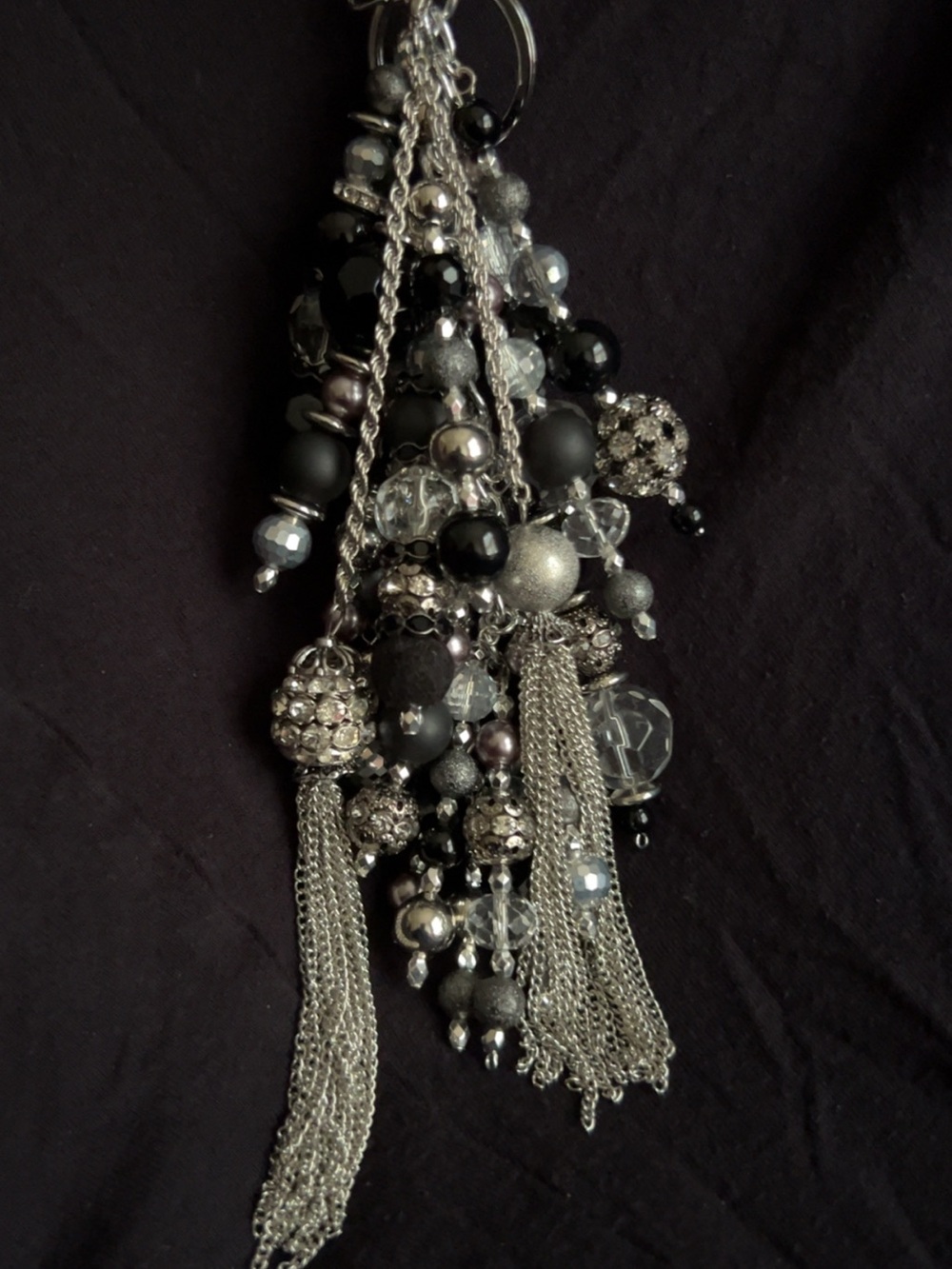 Black and Silver Beaded Tassel Purse Charm